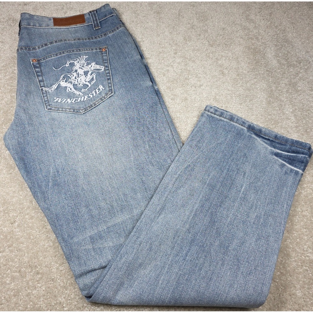 Winchester Straight Jeans Mens 36 Light‎ Blue Denim Embroidered Pockets American